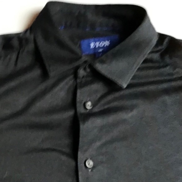 ETON Slim solid black colour , cotton shirt Sz L in Europe - Picture 2 of 7
